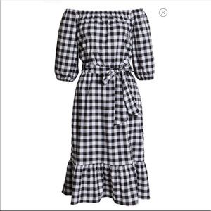 Gibson Gingham Off the Shoulder Tie Waist Dress